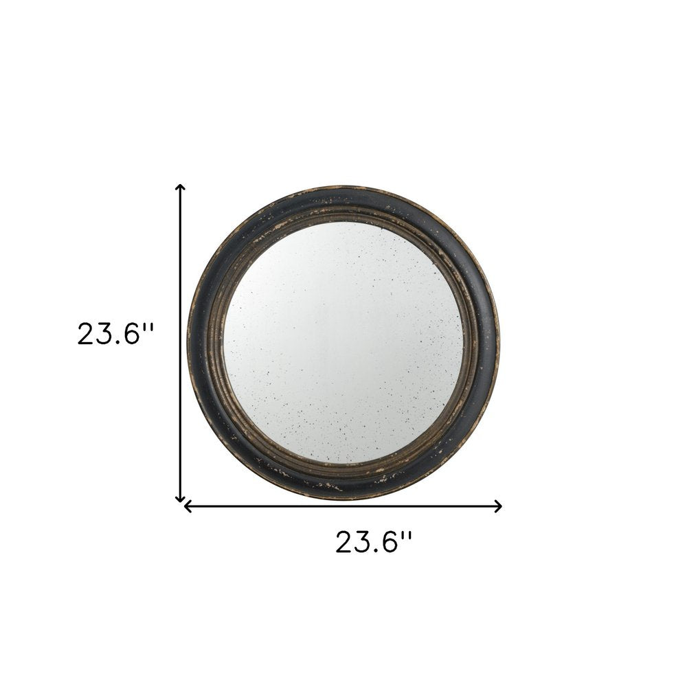 24" Dark Brown Distressed Wood Round Framed Accent Mirror HomeRoots
