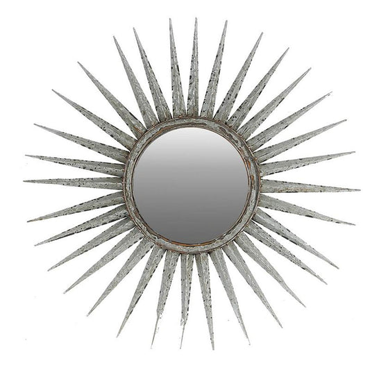 30" Antiqued Silver Gray Sunburst Wall Mounted Accent Mirror