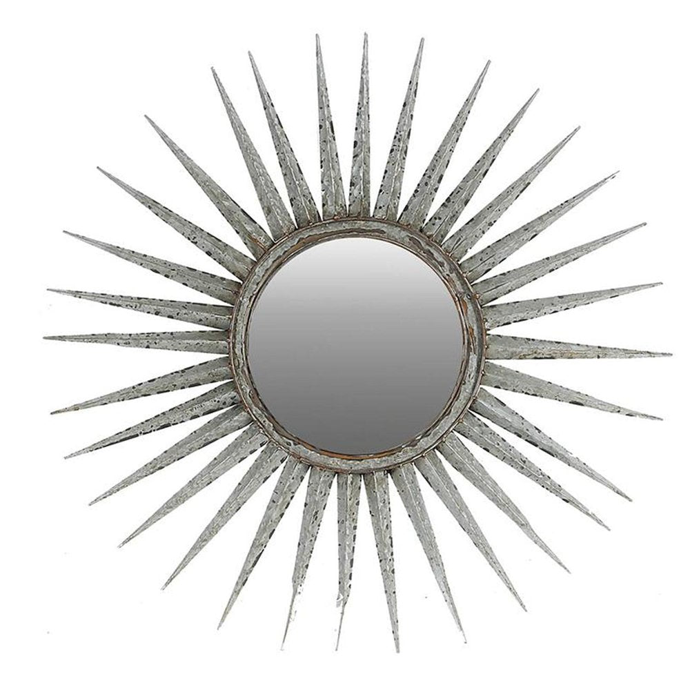 30" Antiqued Silver Gray Sunburst Wall Mounted Accent Mirror HomeRoots