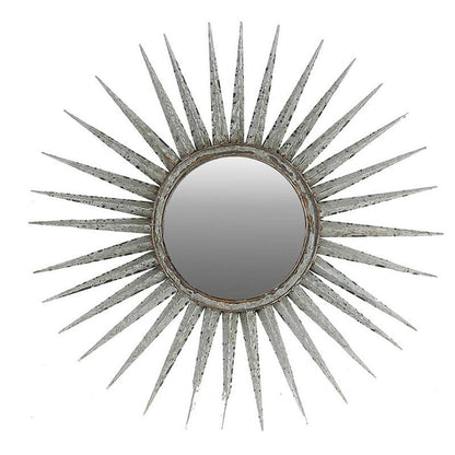 30" Antiqued Silver Gray Sunburst Wall Mounted Accent Mirror HomeRoots