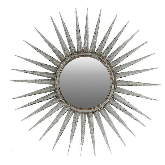 30" Antiqued Silver Gray Sunburst Wall Mounted Accent Mirror HomeRoots
