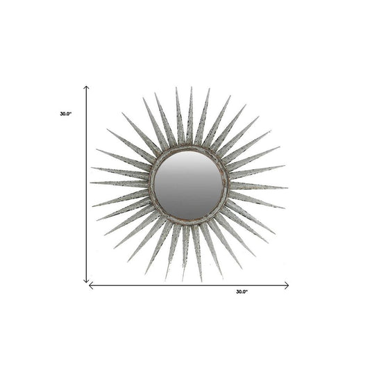 30" Silver Metal Sunburst Framed Accent Mirror HomeRoots
