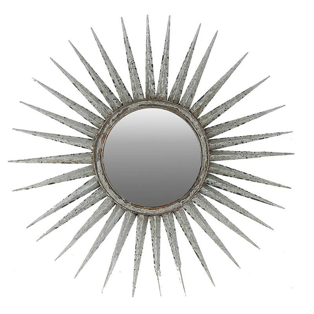 30" Antiqued Silver Gray Sunburst Wall Mounted Accent Mirror HomeRoots
