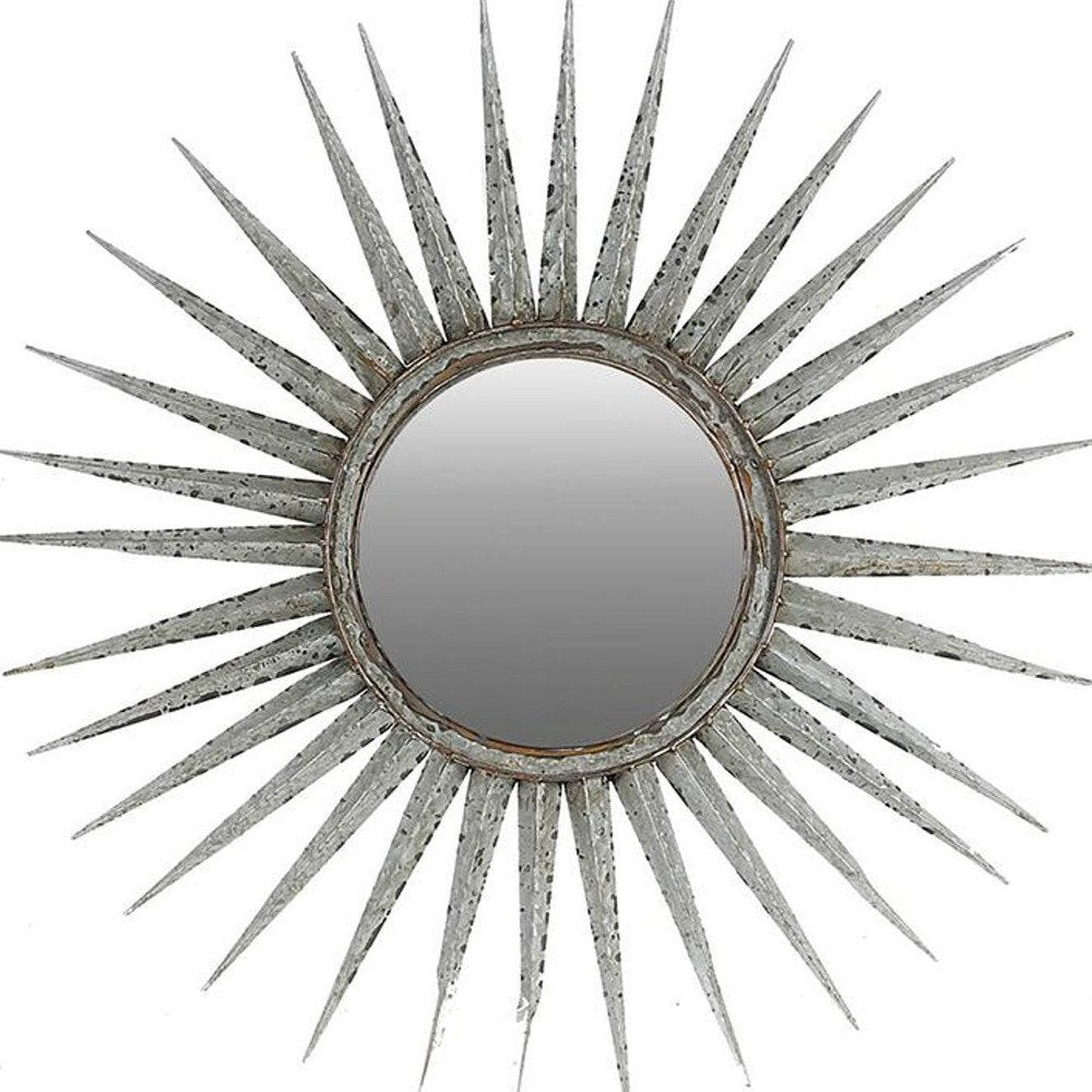 30" Antiqued Silver Gray Sunburst Wall Mounted Accent Mirror HomeRoots