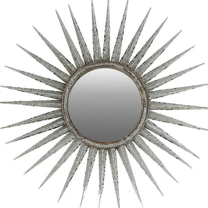 30" Antiqued Silver Gray Sunburst Wall Mounted Accent Mirror HomeRoots