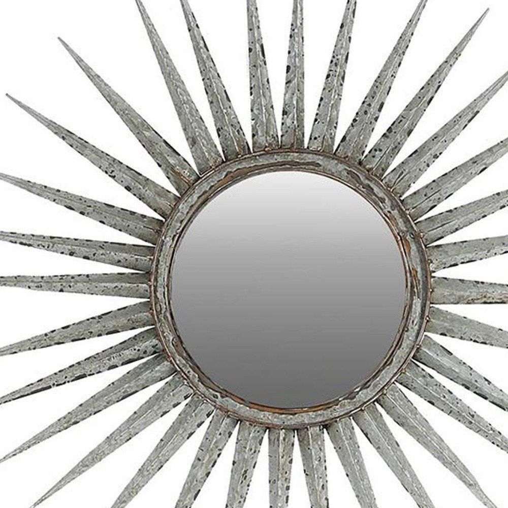 30" Antiqued Silver Gray Sunburst Wall Mounted Accent Mirror HomeRoots