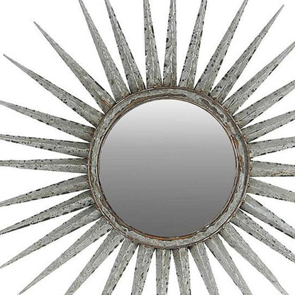 30" Antiqued Silver Gray Sunburst Wall Mounted Accent Mirror HomeRoots