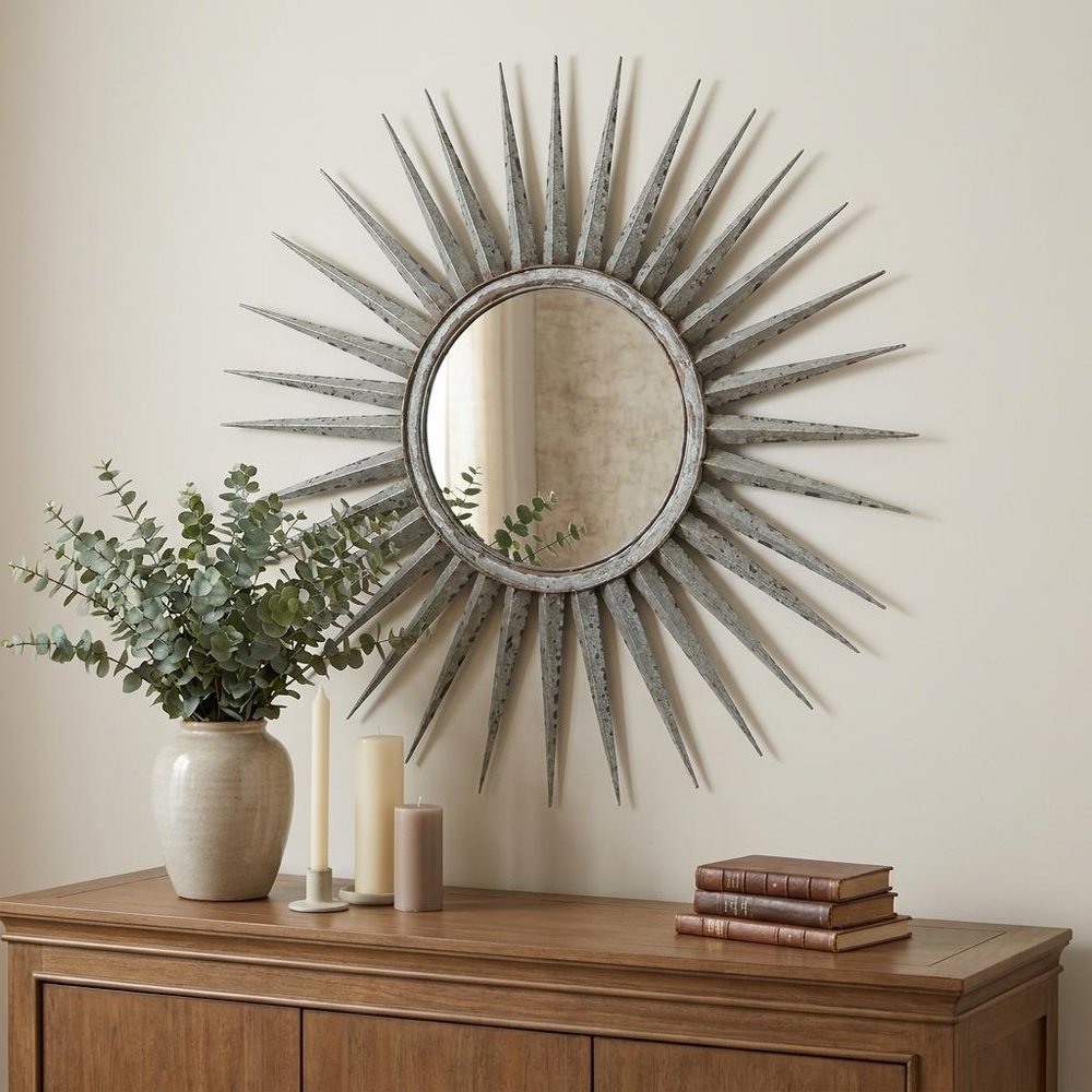 30" Silver Metal Sunburst Framed Accent Mirror HomeRoots