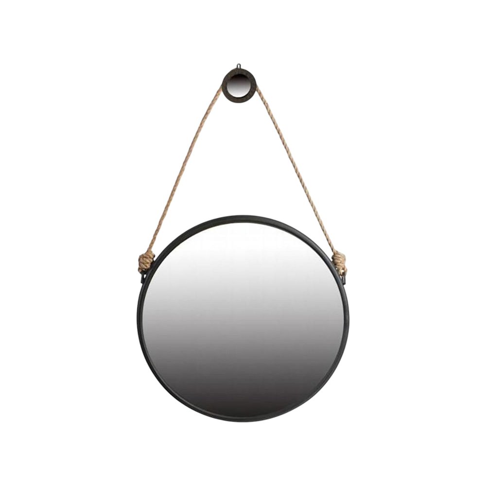 30" Black Fame Round Wall Hanging Accent Mirror with Rope — view 1