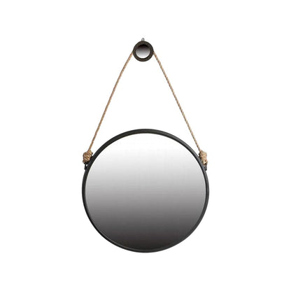 30" Black Fame Round Wall Hanging Accent Mirror with Rope HomeRoots