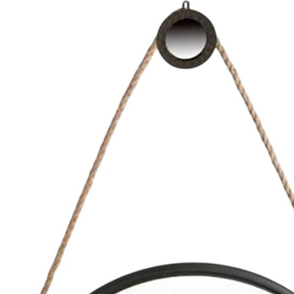 30" Black Fame Round Wall Hanging Accent Mirror with Rope HomeRoots