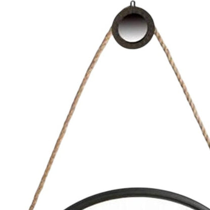 30" Black Fame Round Wall Hanging Accent Mirror with Rope HomeRoots