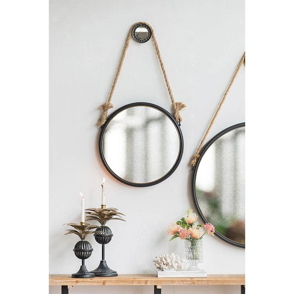Black and Silver Round Accent Metal Mirror HomeRoots