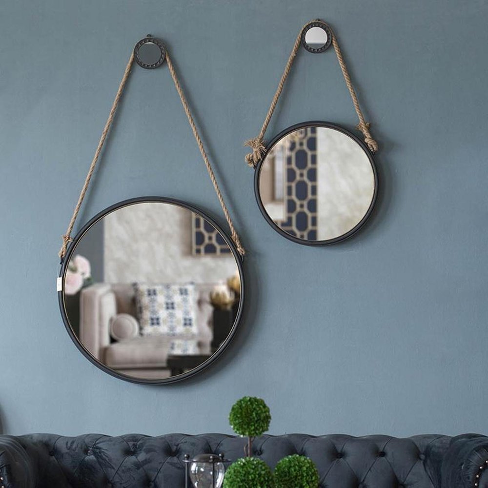 Black and Silver Round Accent Metal Mirror HomeRoots