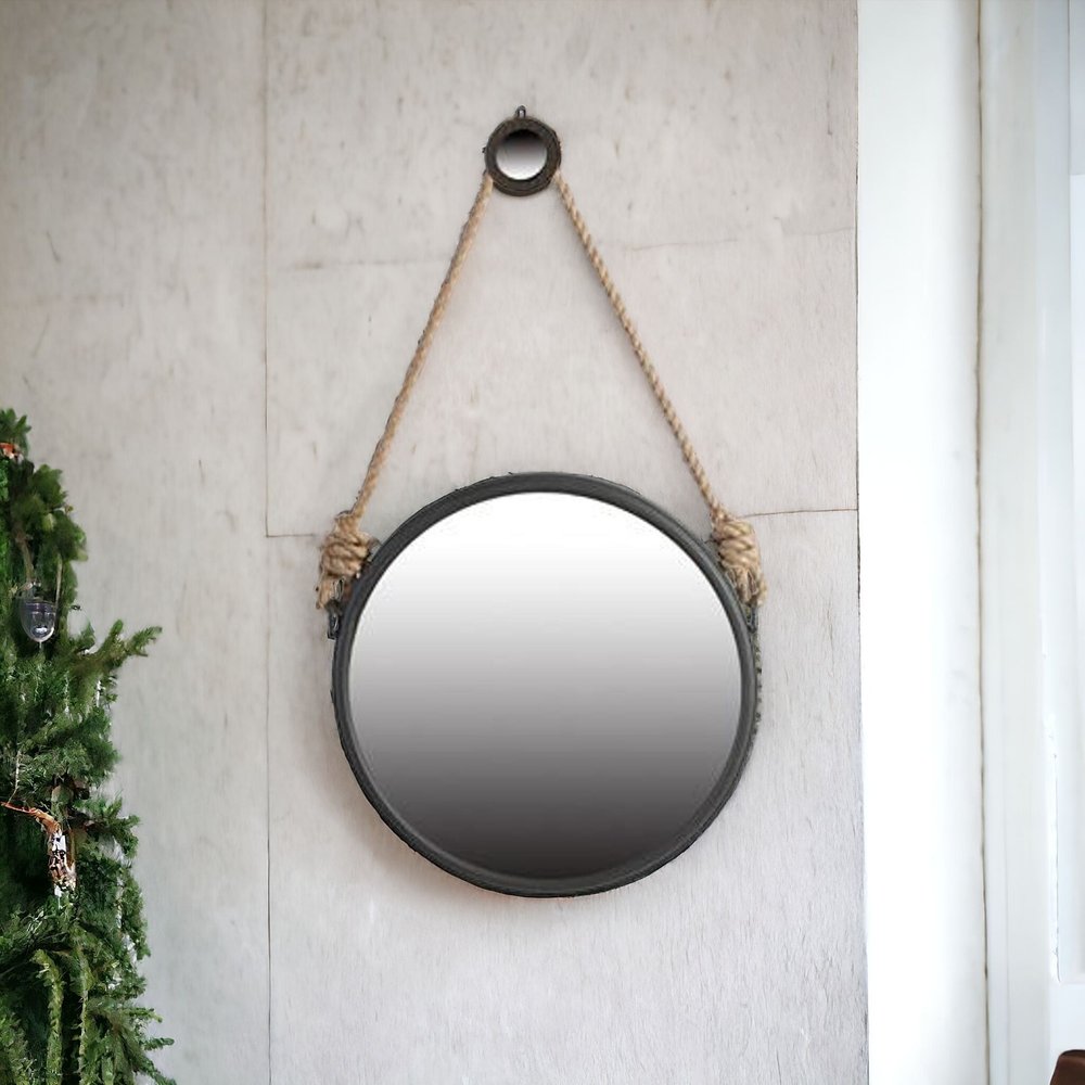 Black and Silver Round Accent Metal Mirror HomeRoots