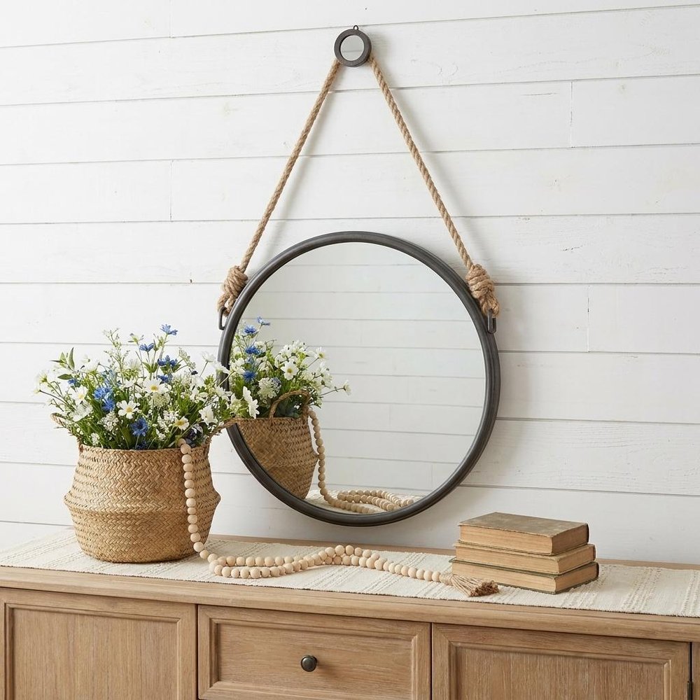 Black and Silver Round Accent Metal Mirror HomeRoots