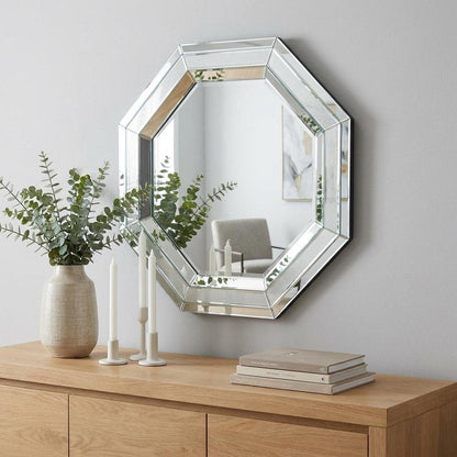 28" Silver Octagon Glass Framed Accent Mirror HomeRoots