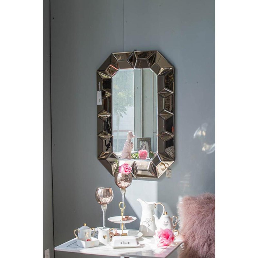 35" Rose Gold Glass Abstract Ornate Framed Accent Mirror HomeRoots