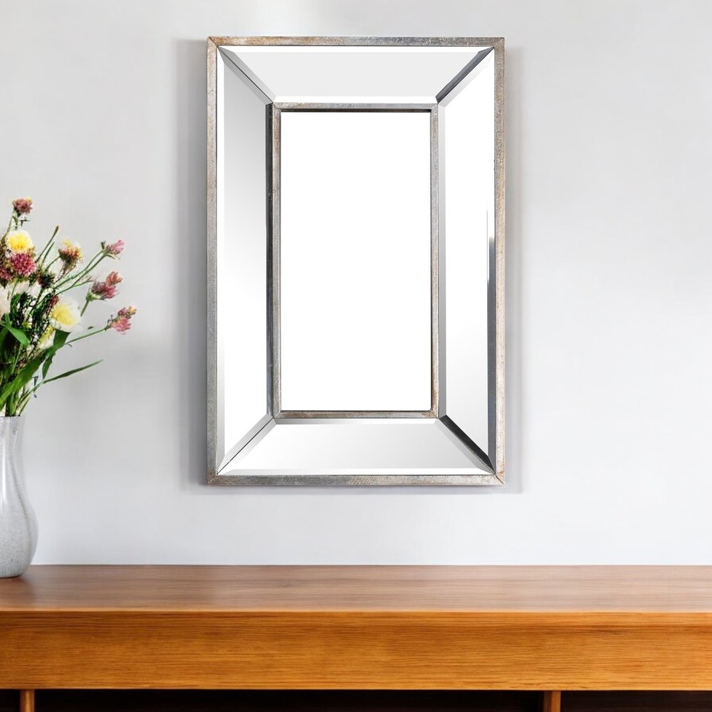 18" Silver Beveled Glass Framed Accent Mirror HomeRoots
