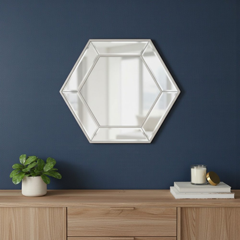 18" Silver Hexagon Glass Framed Accent Mirror HomeRoots