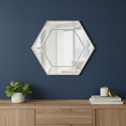 18" Silver Hexagon Glass Framed Accent Mirror HomeRoots