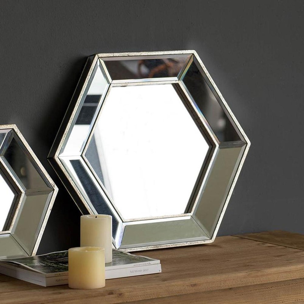 18" Silver Hexagon Glass Framed Accent Mirror HomeRoots
