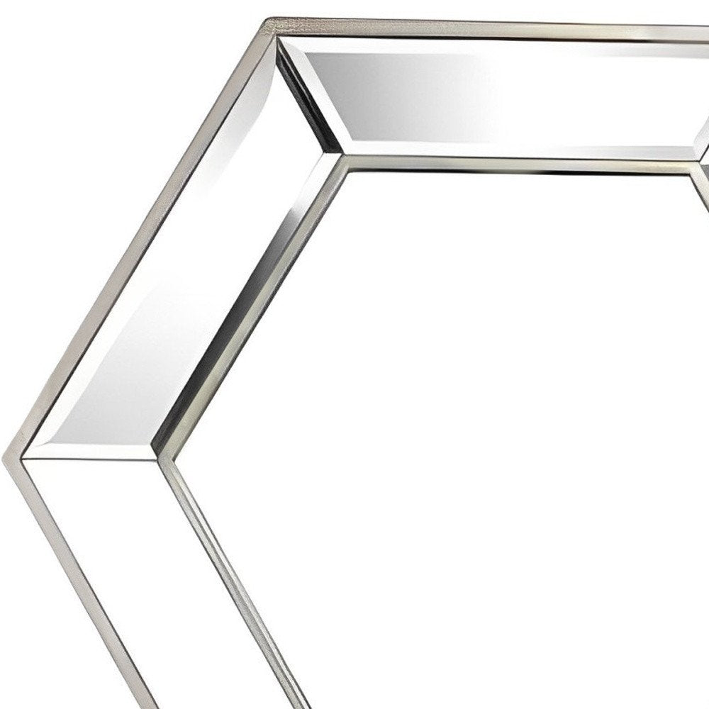 18" Silver Hexagon Glass Framed Accent Mirror HomeRoots