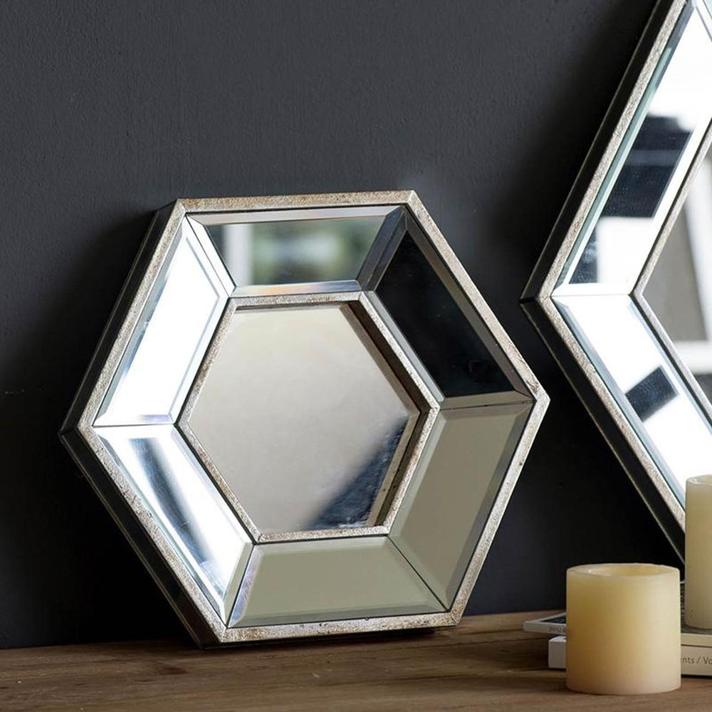12" Silver Wood Hexagon Framed Accent Mirror HomeRoots