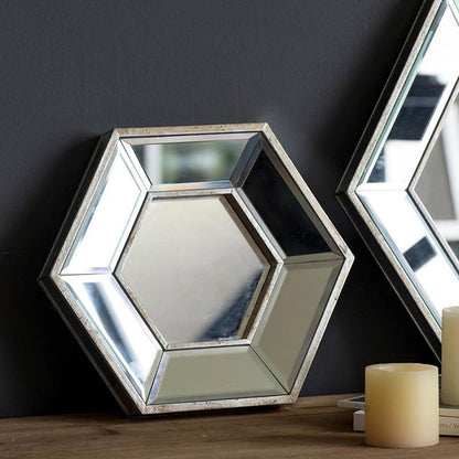 12" Silver Wood Hexagon Framed Accent Mirror HomeRoots