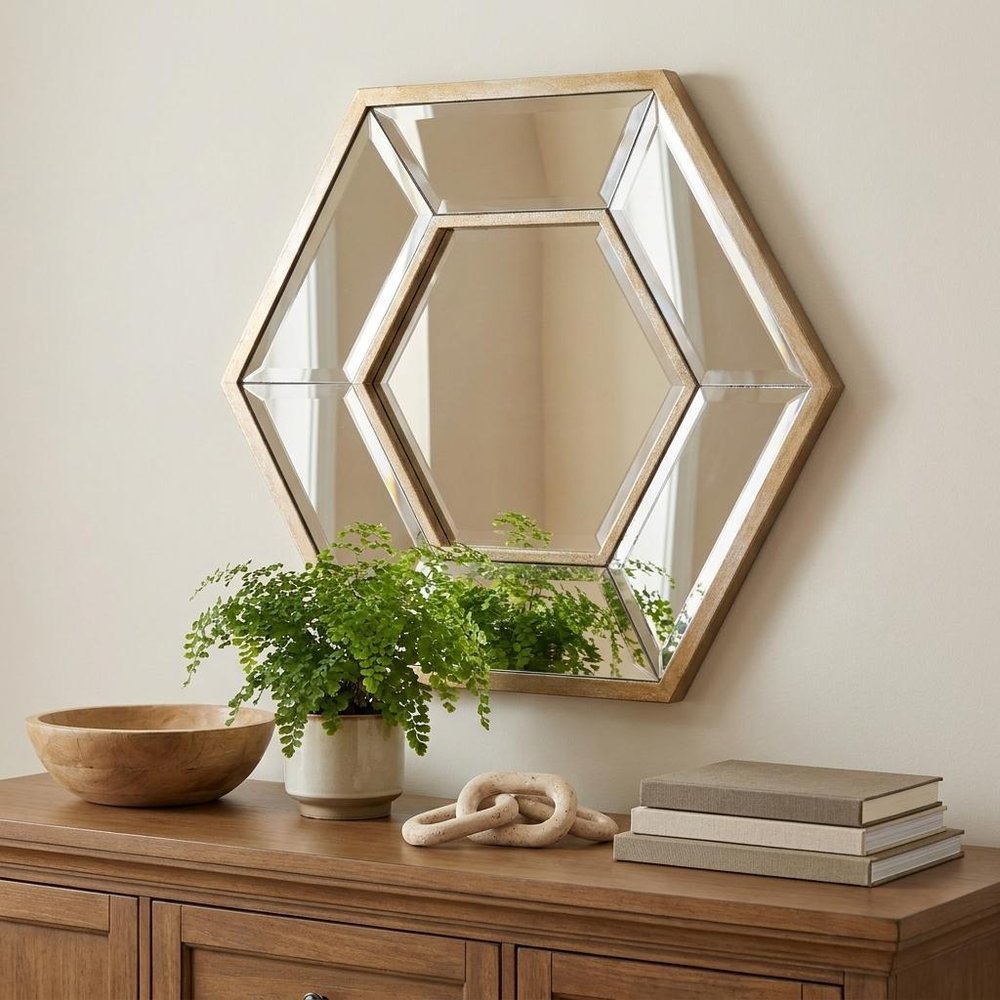 12" Silver Wood Hexagon Framed Accent Mirror HomeRoots