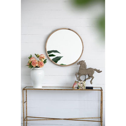 28" Brown Solid Wood Round Framed Accent Mirror HomeRoots