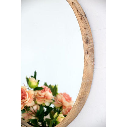 28" Brown Solid Wood Round Framed Accent Mirror HomeRoots