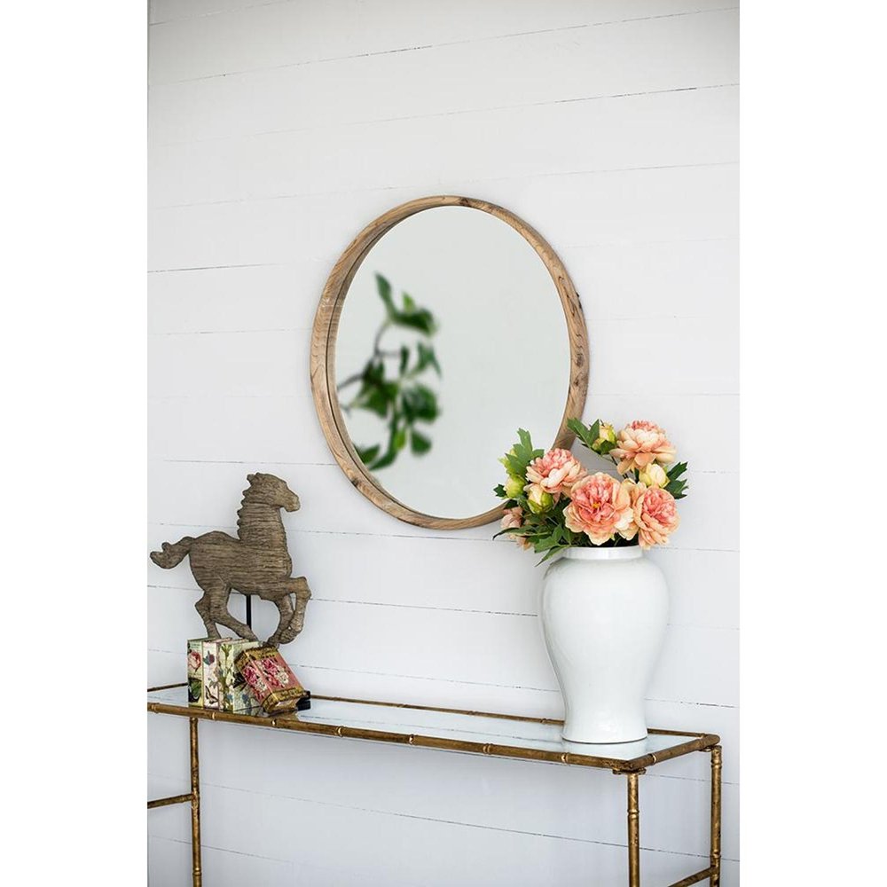 28" Brown Solid Wood Round Framed Accent Mirror HomeRoots