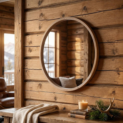 28" Brown Solid Wood Round Framed Accent Mirror HomeRoots