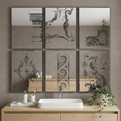 Set of Six Decorative Antiqued Glass Black Metal Framed Mirror Set HomeRoots