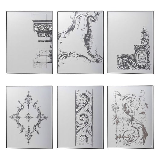 Set of Six Decorative Antiqued Glass Black Metal Framed Mirror Set HomeRoots
