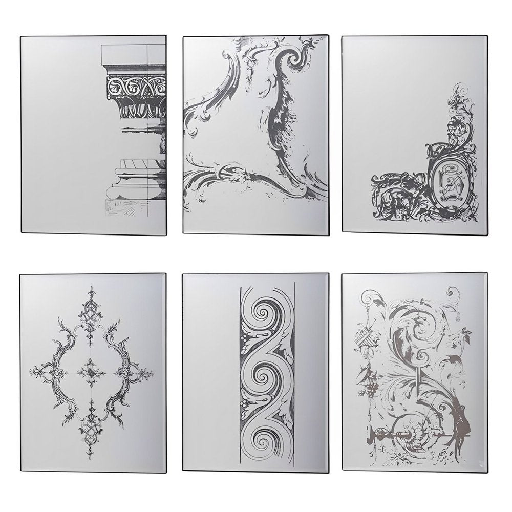 Set of Six Decorative Antiqued Glass Black Metal Framed Mirror Set HomeRoots
