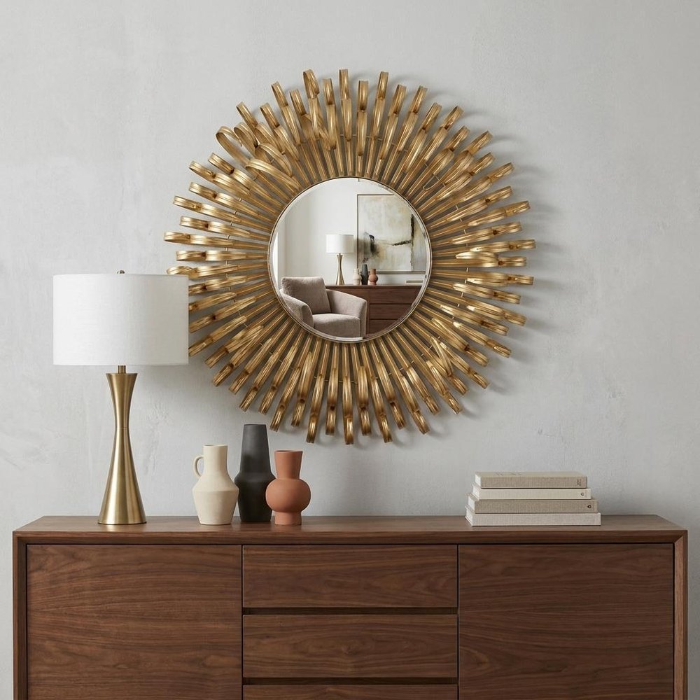 27" Gold Sunburst Iron Framed Accent Mirror HomeRoots