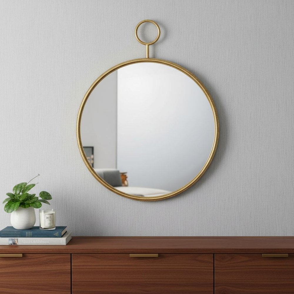 32" Gold Round Iron Framed Accent Mirror HomeRoots