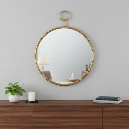 28" Gold Round Iron Framed Accent Mirror HomeRoots