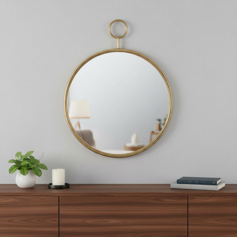 28" Gold Round Iron Framed Accent Mirror HomeRoots