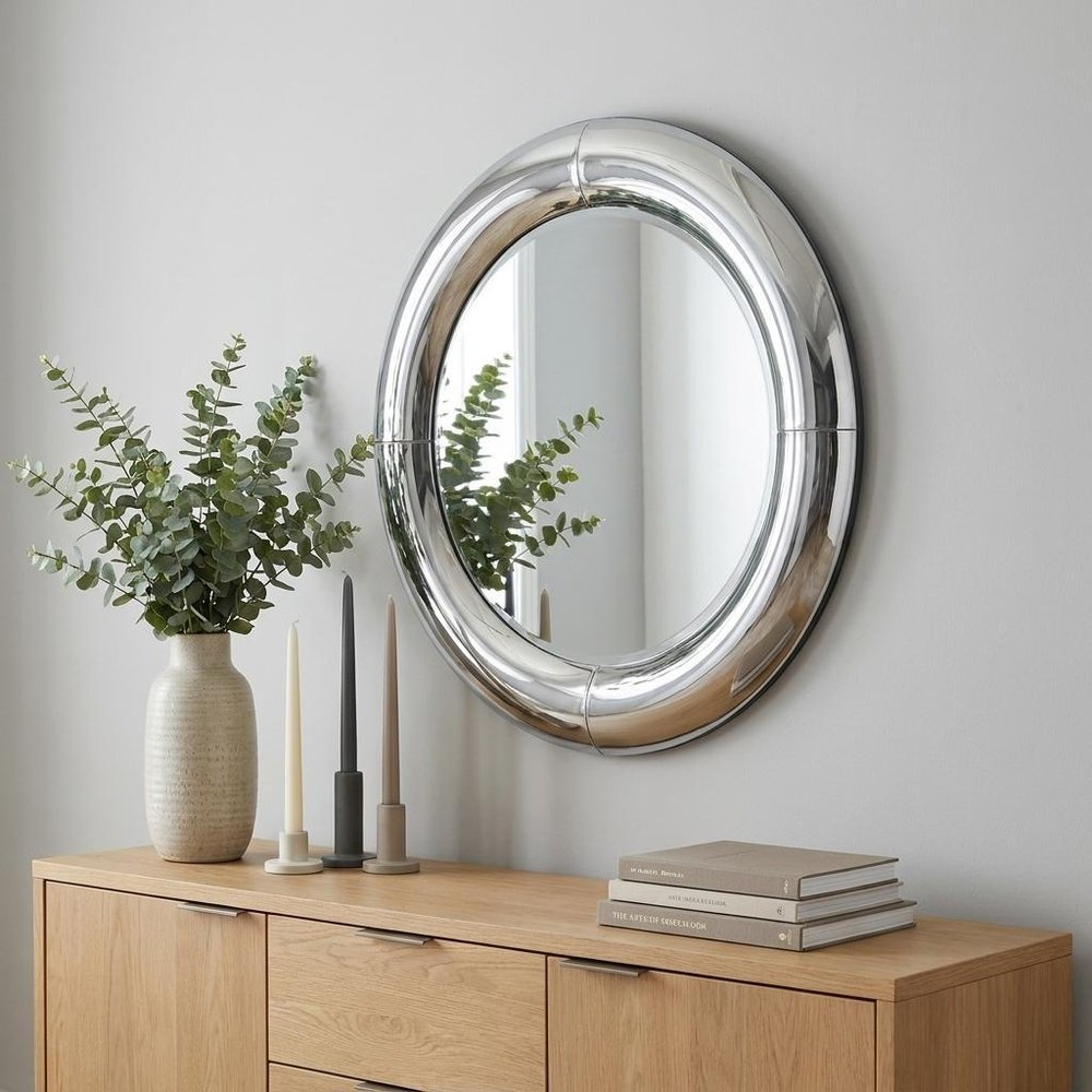 32" Silver Round Curved Frame Accent Mirror HomeRoots