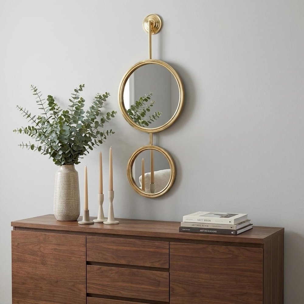 29" Gold Round Iron Framed Accent Mirror HomeRoots