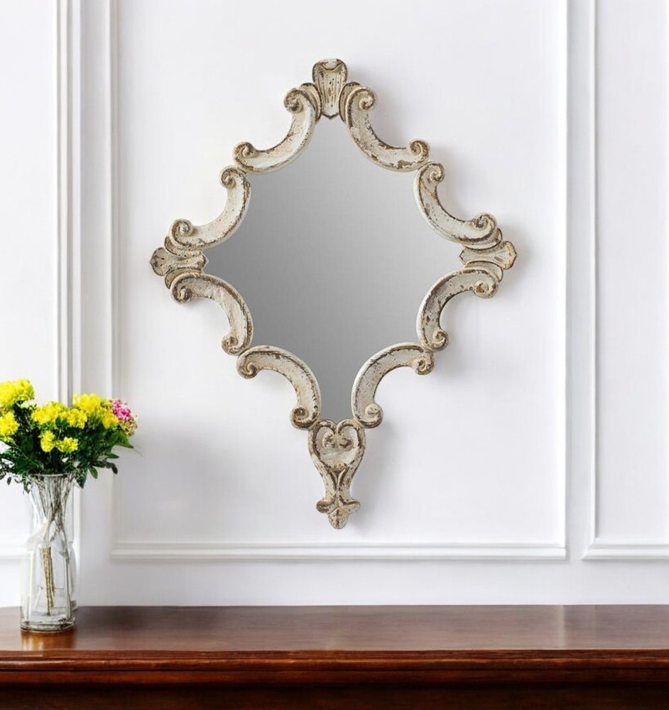30" White Diamond Solid Wood Framed Accent Mirror HomeRoots