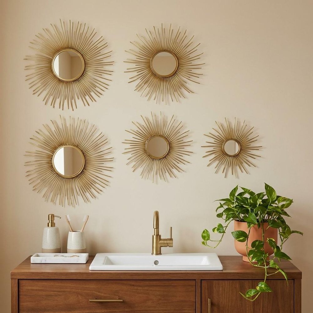 Set of Five Gold Sunburst Metal Framed Mirror Set HomeRoots