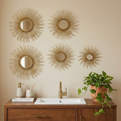 Set of Five Gold Sunburst Metal Framed Mirror Set HomeRoots