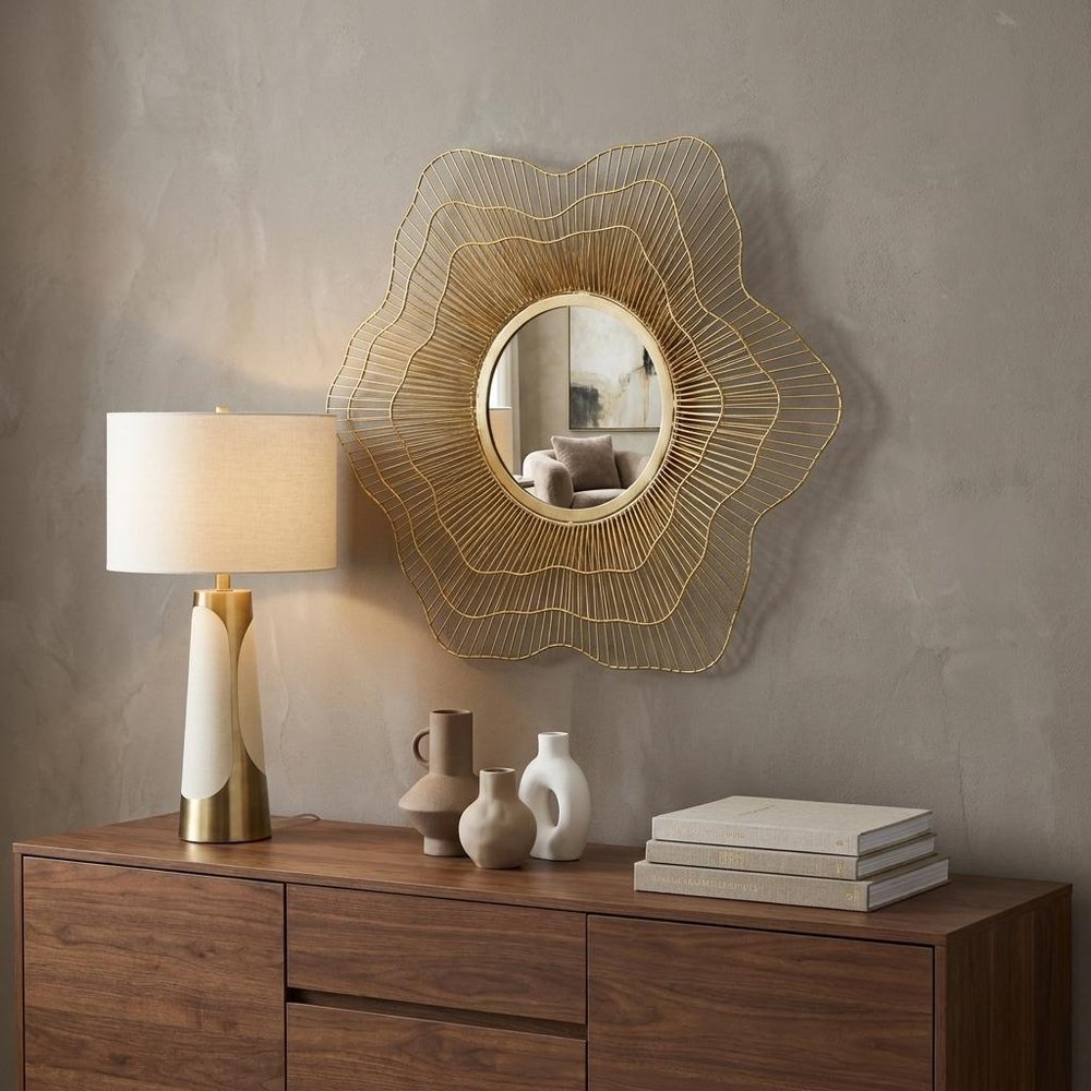 27" Gold Floral Sunburst Iron Framed Accent Mirror HomeRoots