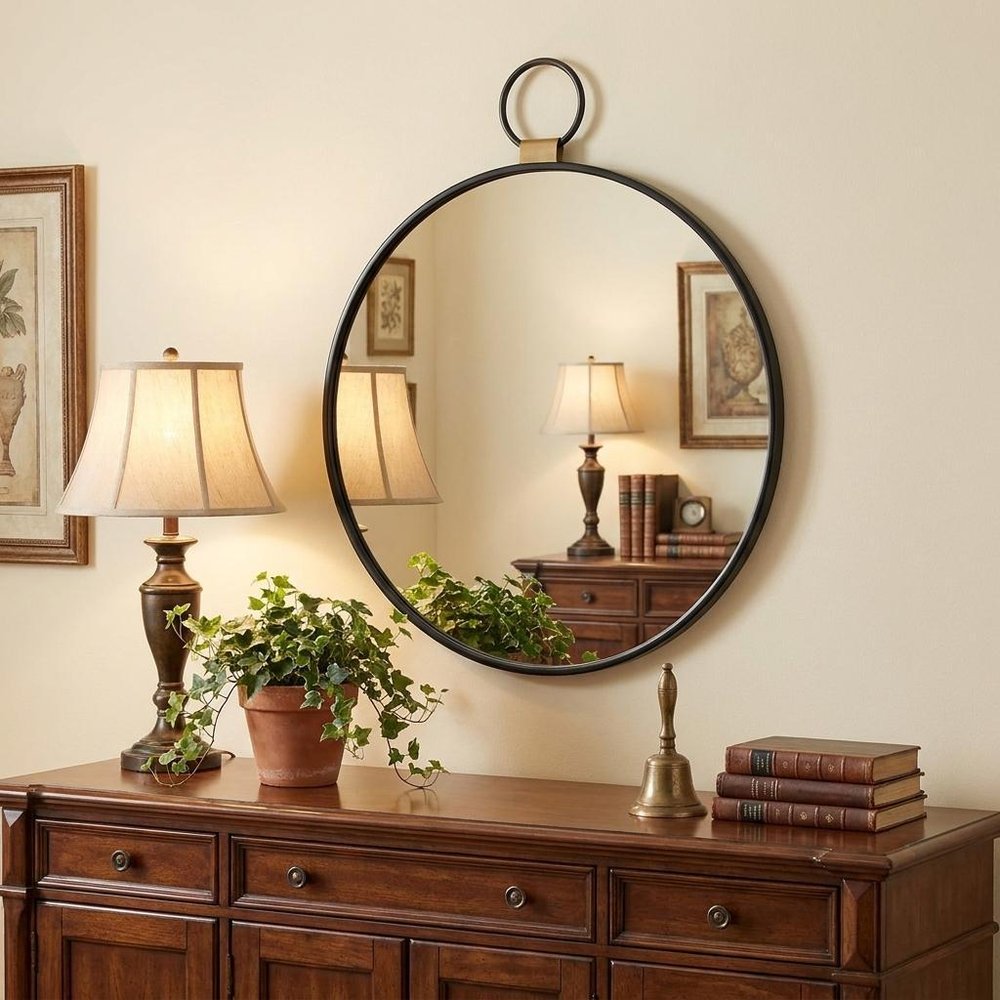 23" Black Round Metal Framed Accent Mirror HomeRoots