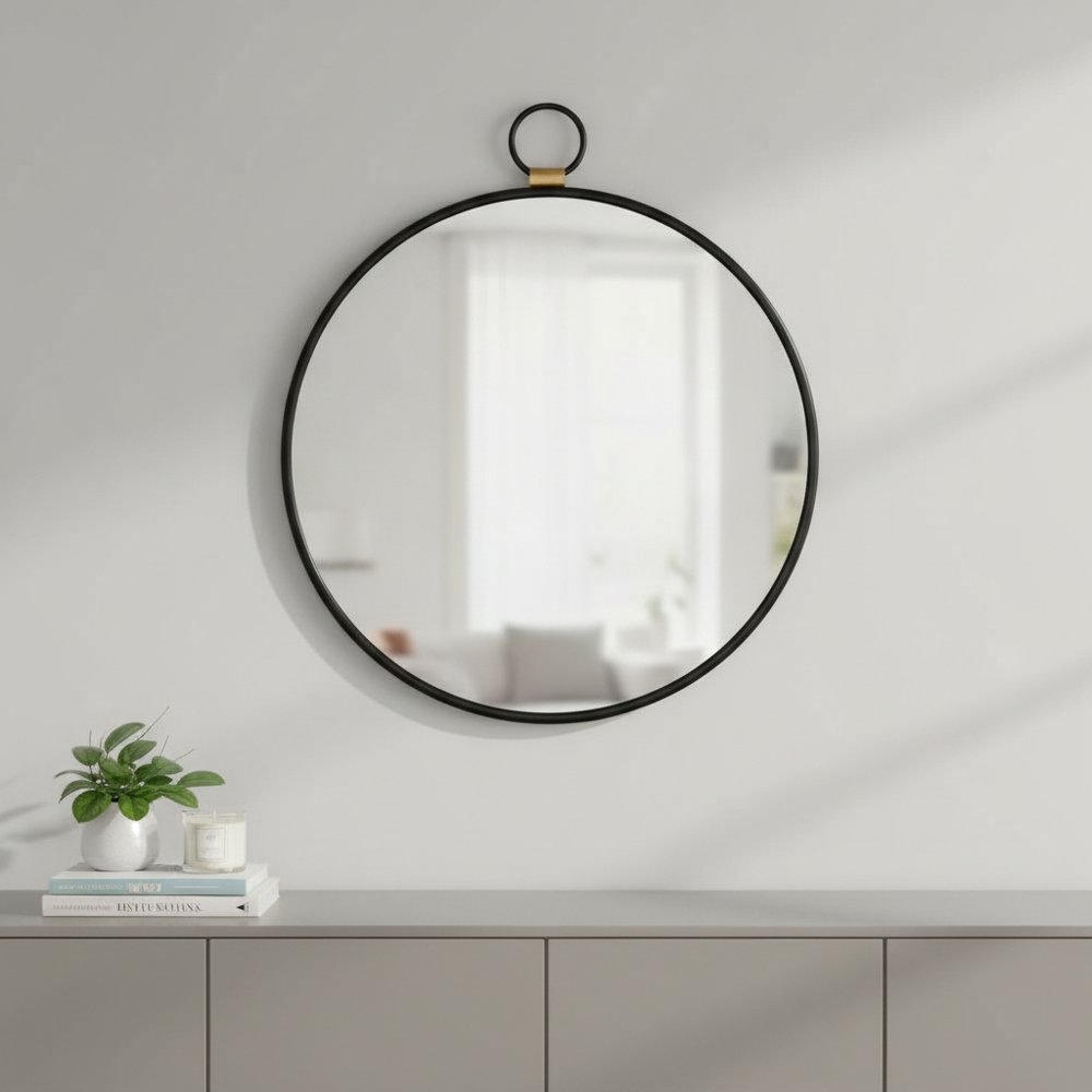 28" Black Round Iron Framed Accent Mirror HomeRoots