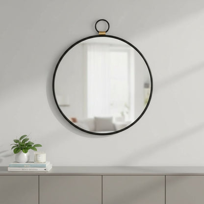 28" Black Round Iron Framed Accent Mirror HomeRoots